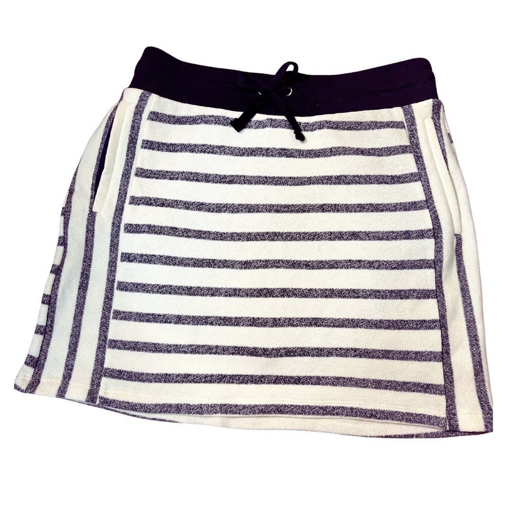Jones New York Women Mini Skirt S Navy White Stripe Knit Pull-On A-Line Casual - Picture 2 of 10